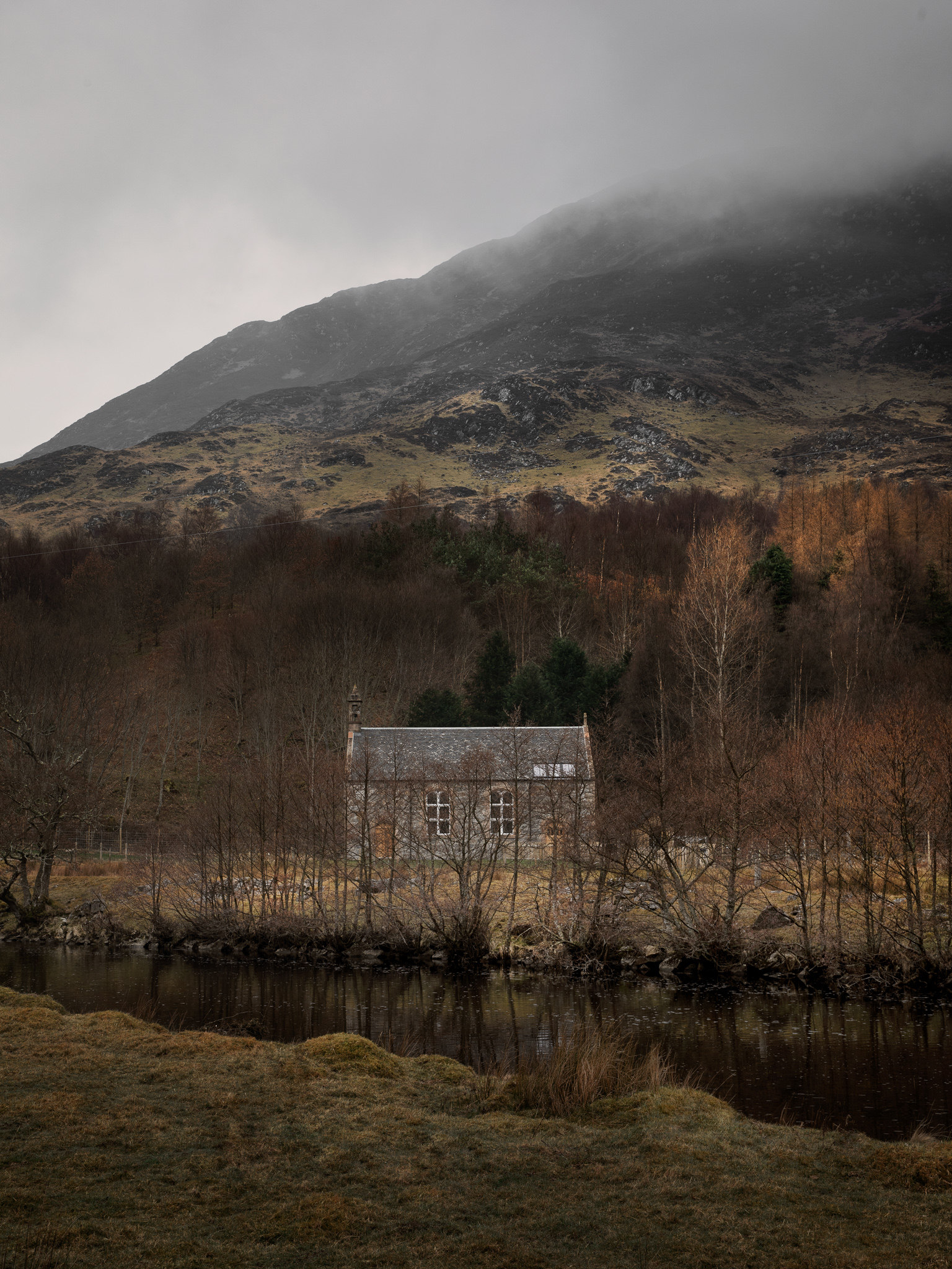 Carnoch Church — church beneath the hillside