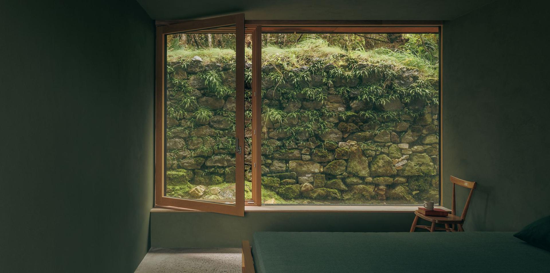 Ord Steading — bedroom window and stone garden wall